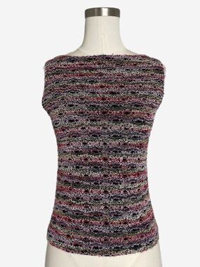 Vintage 90s Jessica Max Multicolored yarn textured boatneck tank 3D textured S